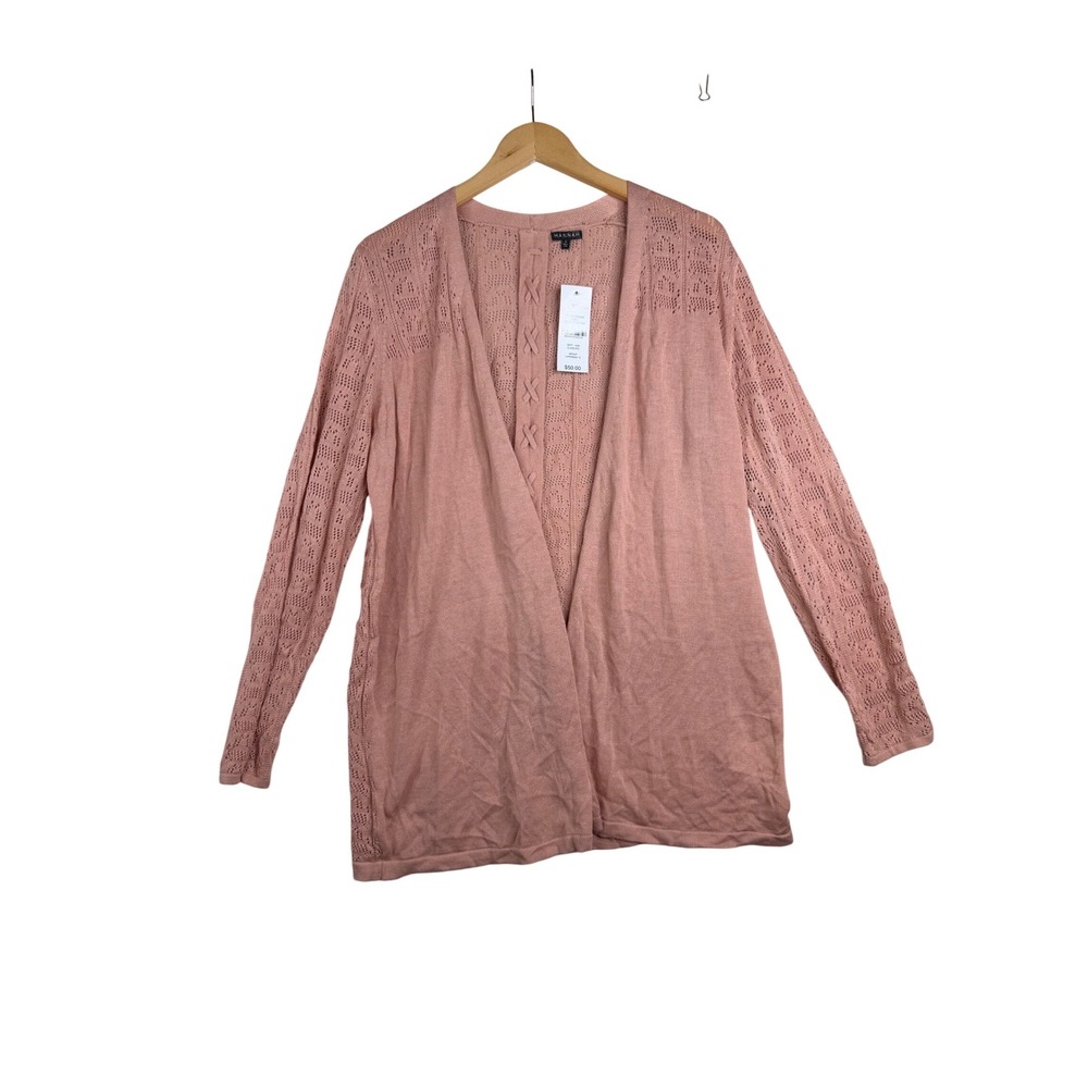 New Hannah Crochet Open Cardigan size Large Rose Tan